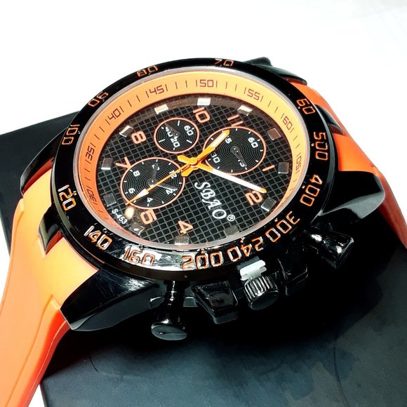 Mens SBAO Watch Analog Wrist Watch Stainless Steel Sport Fashion Orange NIB - Picture 3 of 16